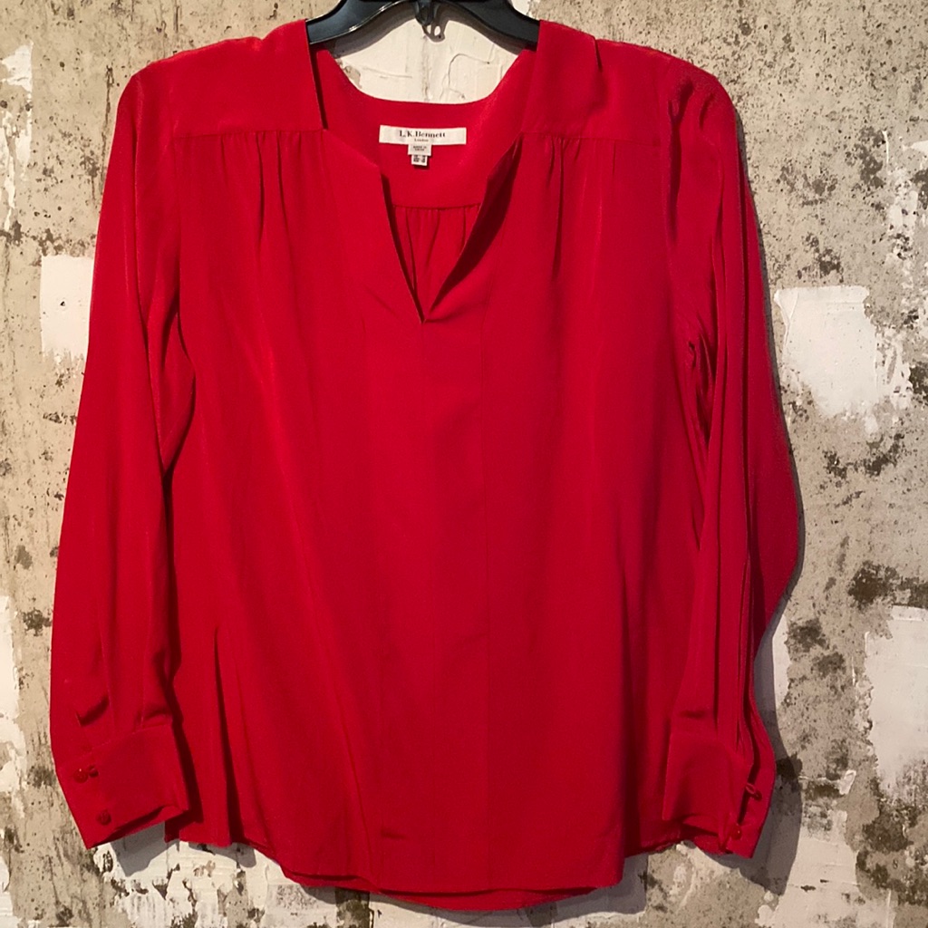 L.K.Bennett Silk Gorgeous Red Blouse Logo Buttons Never Used